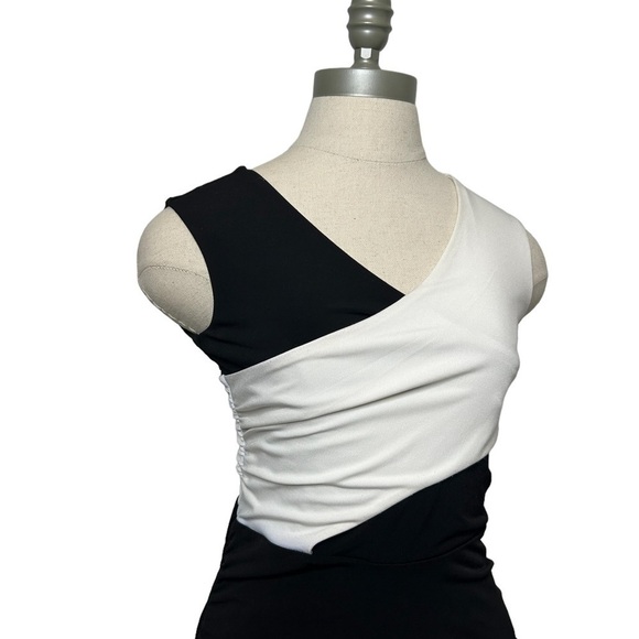 Rachel Roy Black and White ColorBlock Criss Cross Ruched Midi Dress - Picture 5 of 16